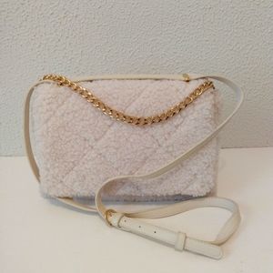 A New Day Envelope Faux Fur Gold Tone  Chain Faux Leather Strap Shoulder Bag